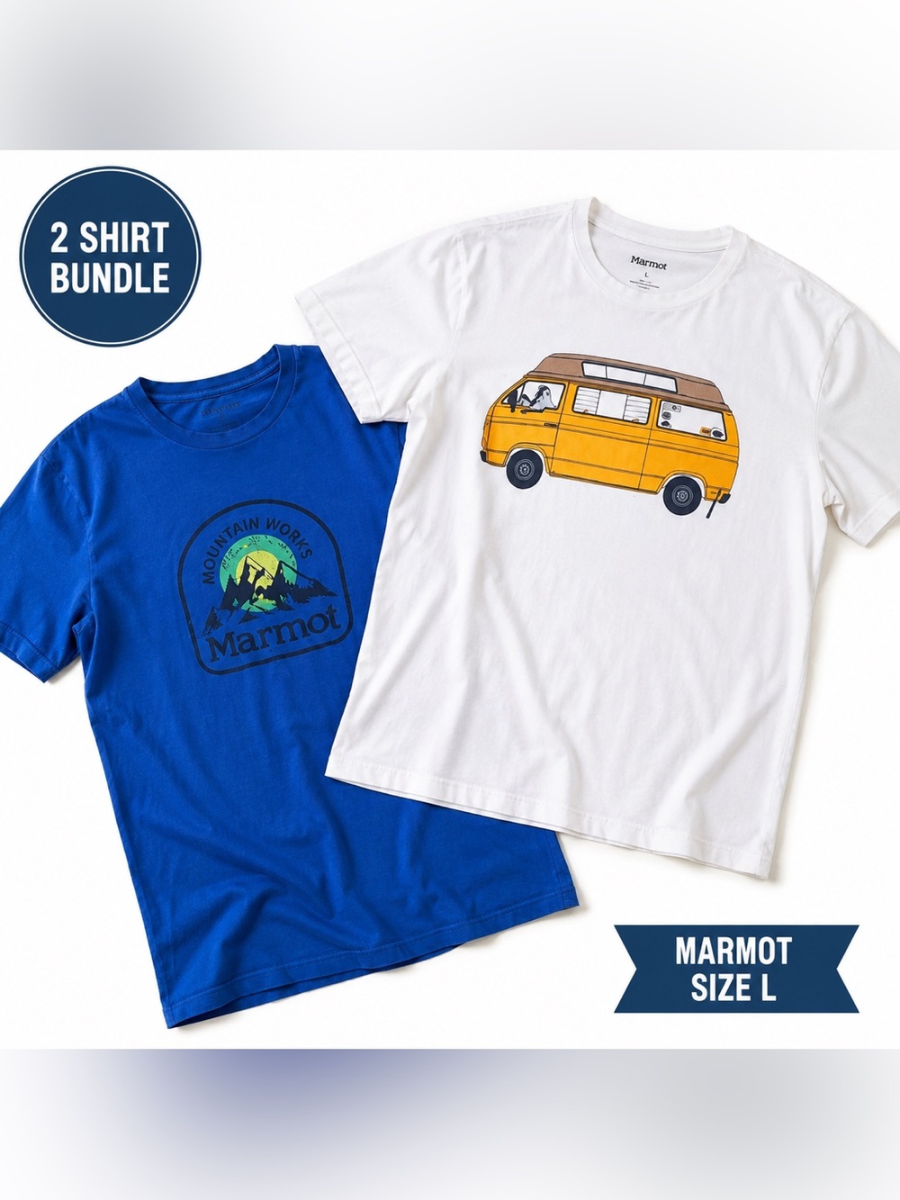 Marmot Mountain Works Graphic Tee L + Bonus Camper Van Graphic Tee Bundle